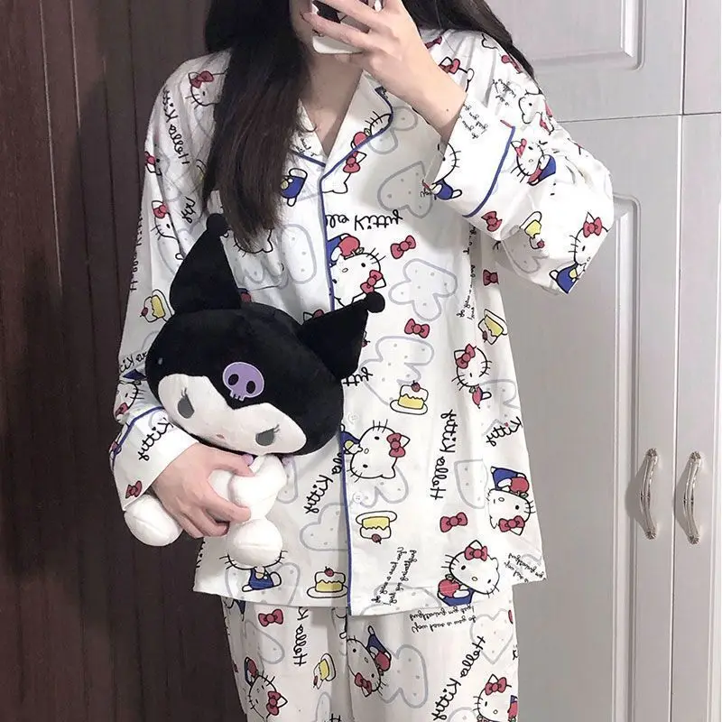 

Sanrio Kawaii Pajamas Hello Kittys Anime Cute Cartoon Long Sleeves and Long Pants Comfortable Breathable Homewear Toys Girls