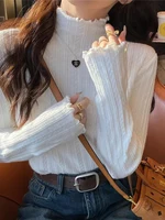 New Women's Autumn and Winter Solid Color Ruffled Semi-turtleneck Long-sleeved Knitted Sweater Casual Women's Knitted Pullovers - Image 6
