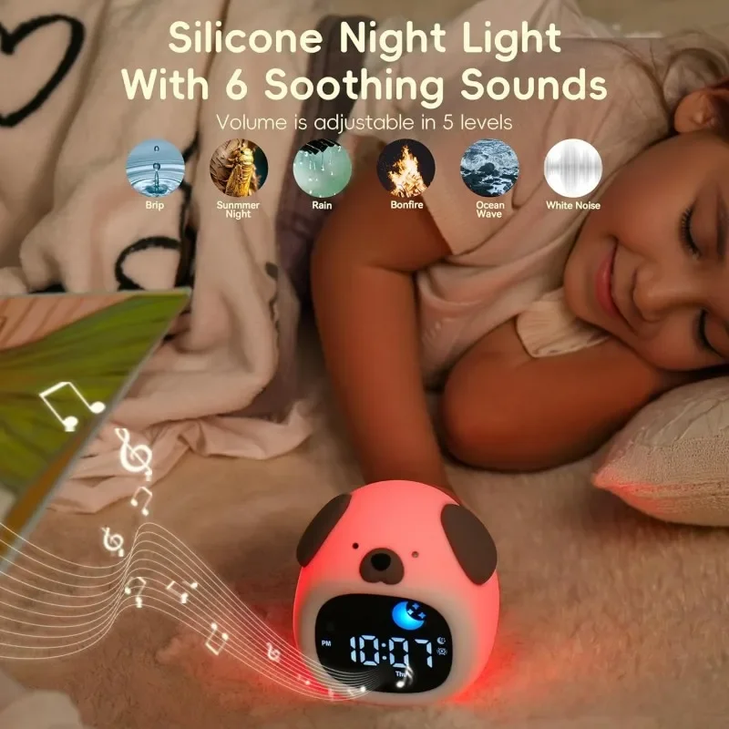 Alarm Clock for Kids Puppy-Shape Toddler Sleep Training Clock Cute Touch Night Light for Children Bedroom 6