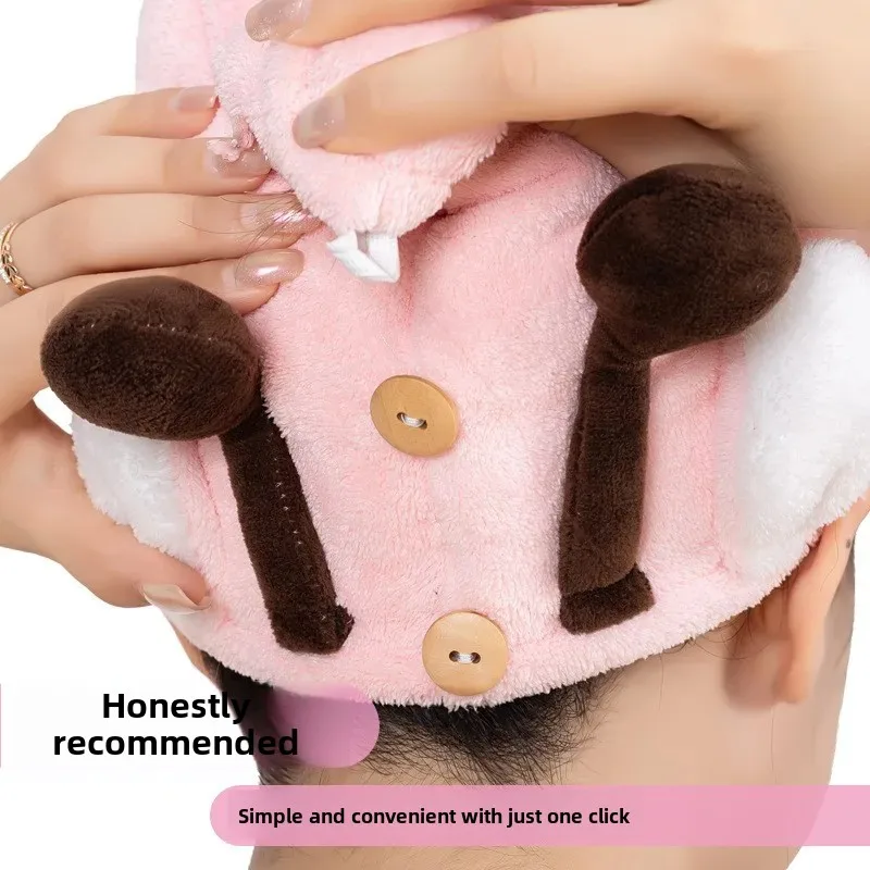 Double-Layer Thickened Quick-Dry Bath Cap Superior Water Absorption Hair Towel Children's Deer-Ear Headband Hairdressing Accesso