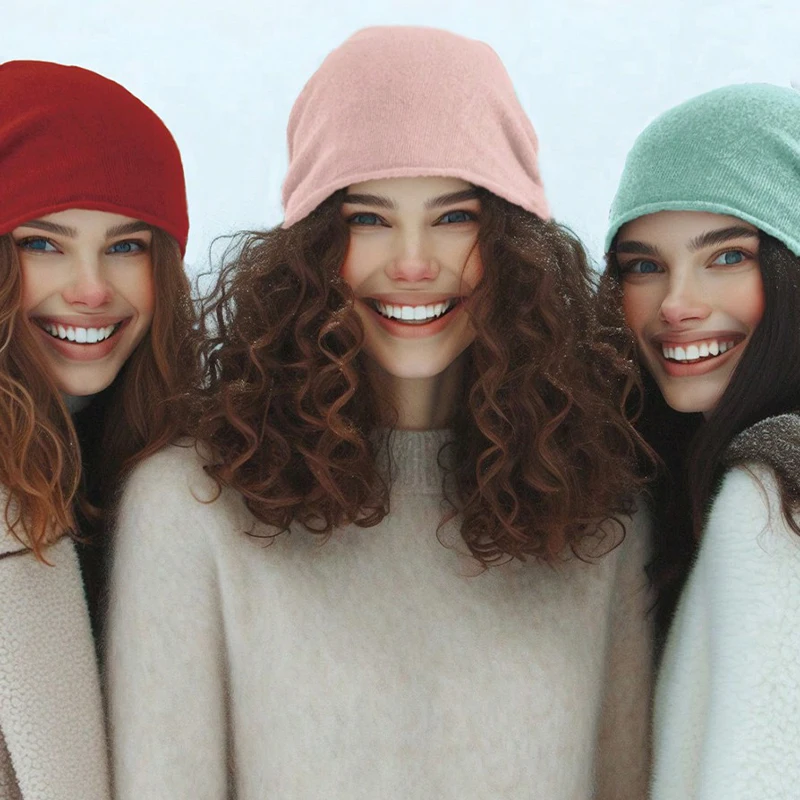 Unisex Satin Lined Anti Static Knitted Hat For Women Winter Silk Lining Slouchy Wool Blend Warm Cuffed Skullies 2Layer Beanies 3