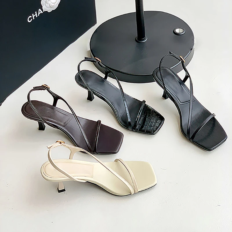 MOOQDAAX Spring Summer Women's Shoes Side Band Design High-heeled Genuine Leather Fashion Women Sandals women sandals women high heels