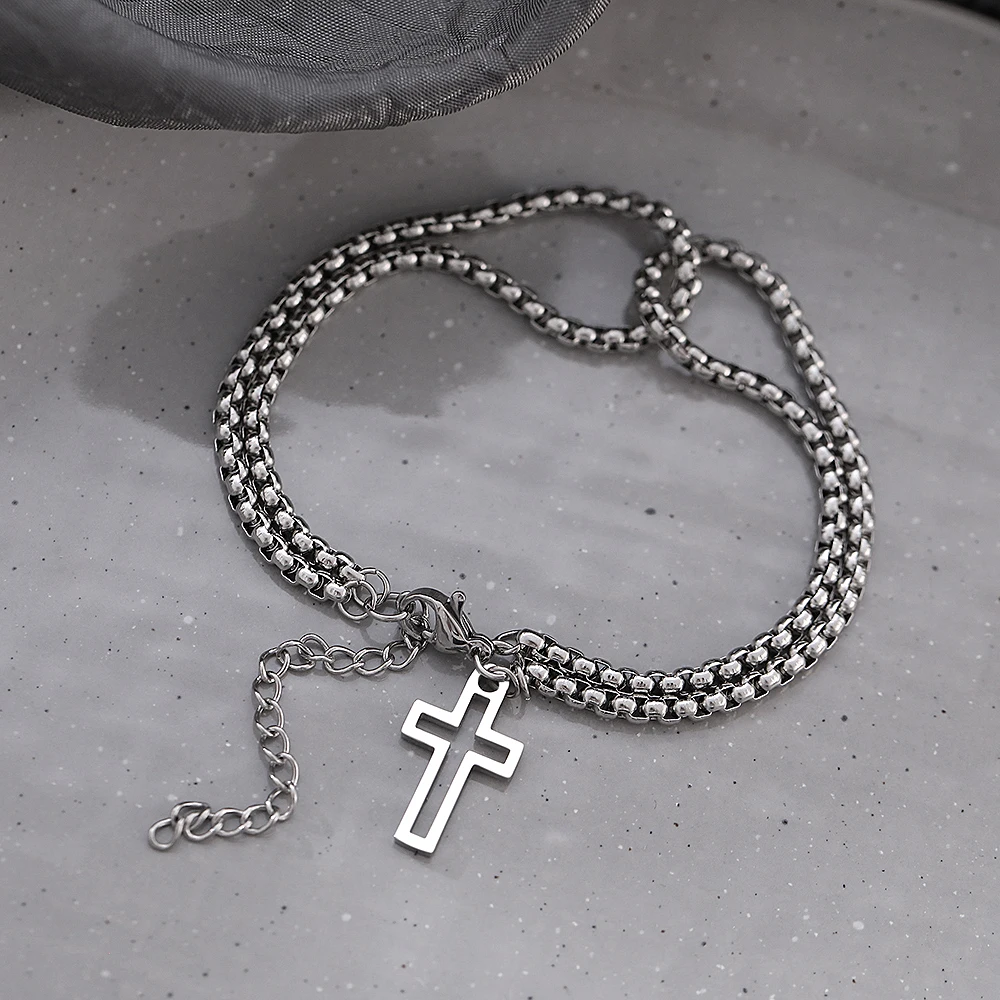สร้อยข้อมือสแตนเลส Hollow Cross จี้แฟชั่น Hip Hop Punk Goth Party ชายสร้อยข้อมือผู้หญิงเครื่องประดับของขวัญ 1