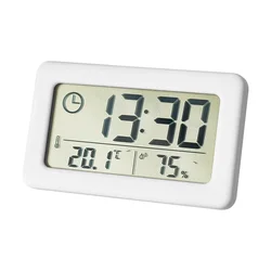 Digital Wall Clock with Thermometer and Hygrometer - Modern Home and Office Decor (White)