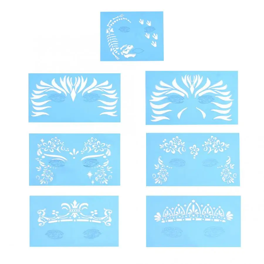 7pcs/set Reusable Face Paint Stencils Body Painting Unique Template Drawing Facial Makeup Template Tattoo Design Tools face painting template