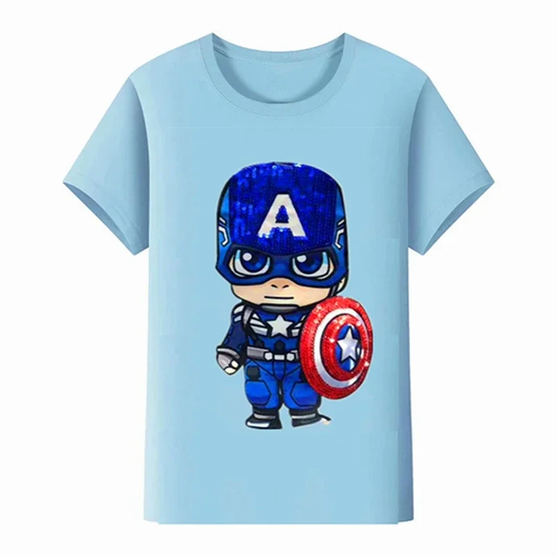 Children Tshirts Tops Captain America Disney Tshirt LED Light Summer Short Sleeve For Kids Girls Boy