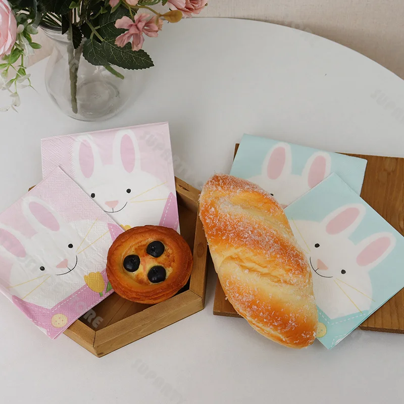 Easter Bunny Paper Plates Egg Shaped Dessert Plates Easter Tableware Pink Bunny Napkins Spring Rabbit Theme Party Dinnerware