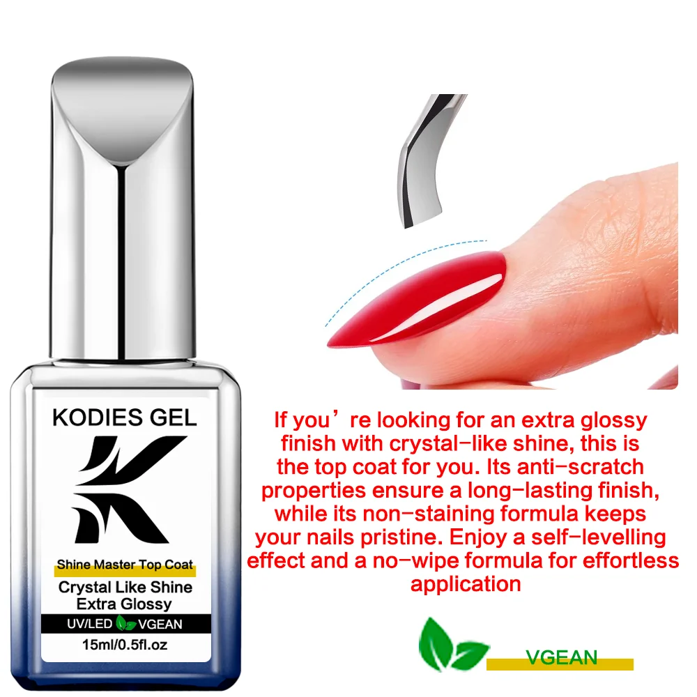 KODIES GEL Extra Glossy Top Coat No Wipe UV Gel Nail Polish Shine Master Brillo Semi Permanent Nails Gel Finish Manicure Cover 3