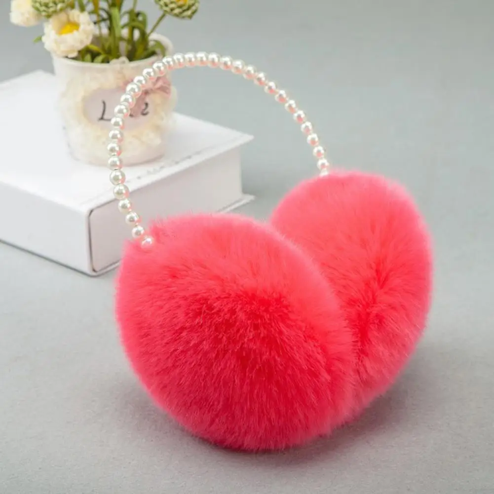 Winter Fluffy Plush Earmuffs Imitation Pearl Beaded Headband Women Ear Muffs Windproof Winter Girls Ear Warmer