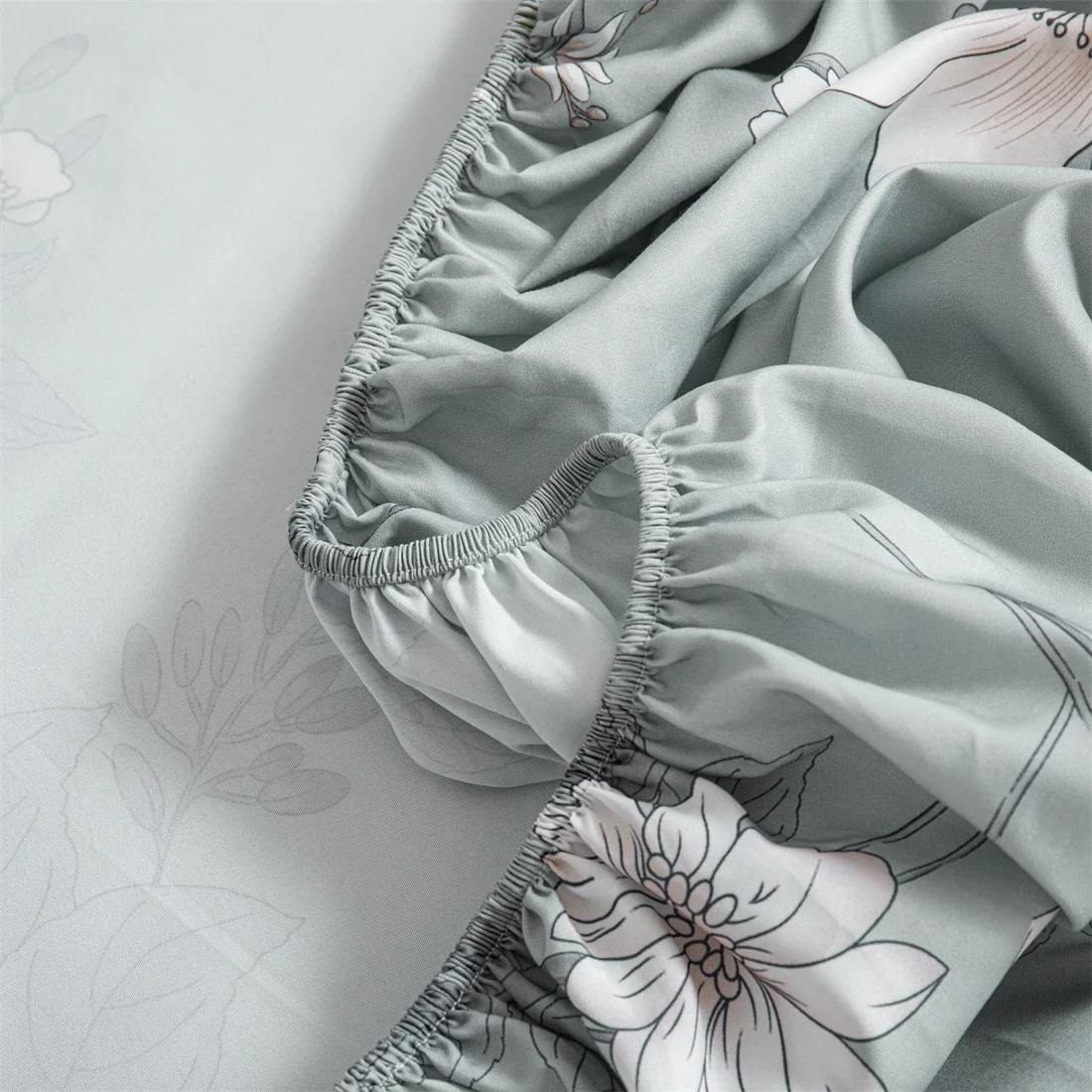 Grey white flower Bed Fitted Sheets Sabanas Mattress Cover with Elastic Microfiber (no pillowcase) 160*200*25cm 4