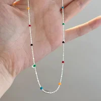 Collier en argent Sterling 925 avec perles multicolores géométriques simples, ras du cou, chaîne de clavicule brillante et délicate pour femmes 1