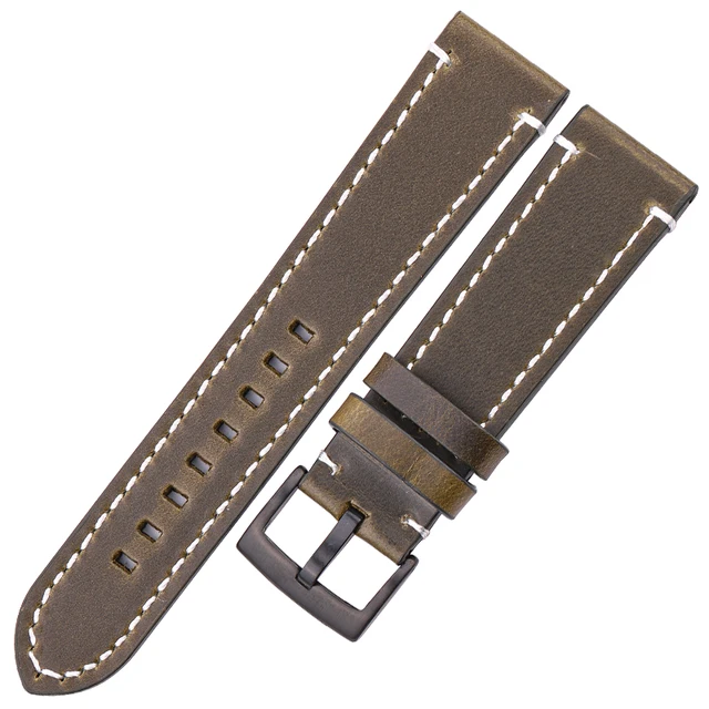 Genuine Leather Watchbands 18mm 20mm 22mm 24mm Black Dark Brown Women Men Cowhide Watch Band Strap Belt With Buckle Green Black Clasp