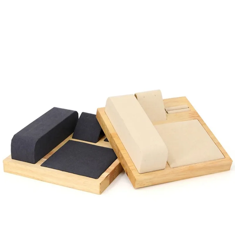 Wooden Set Jewelry Display Stand Tray Platform Earring Ring Necklace Bracelet Watch Jewellery Organizer Multi-Purpose Decorative