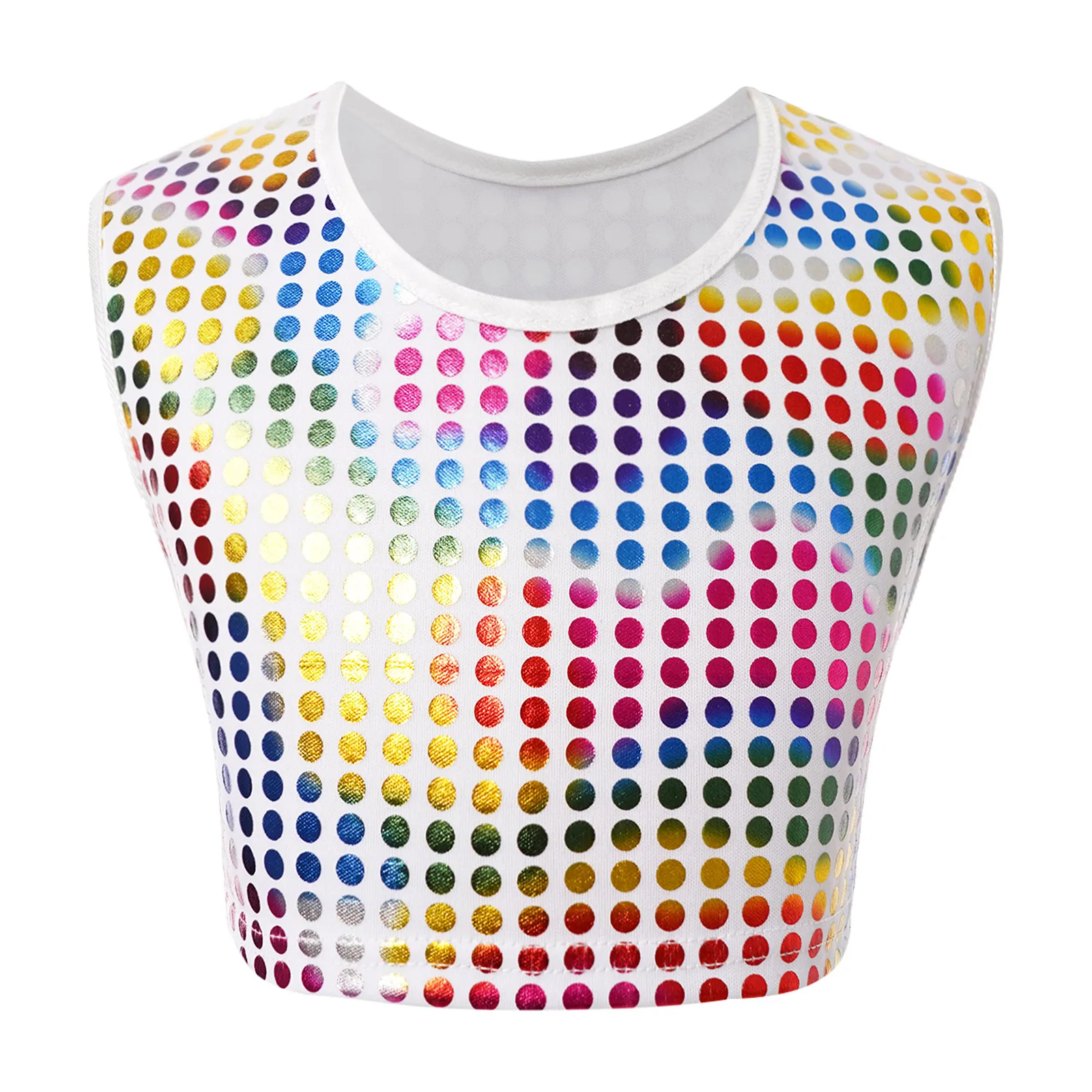 

Kids Girls Jazz Dance Tops T-shirt Shiny Dot Sleeveless Ballet Dance Crop Top Vest Festival Performance Hip-hop Street Dancewear