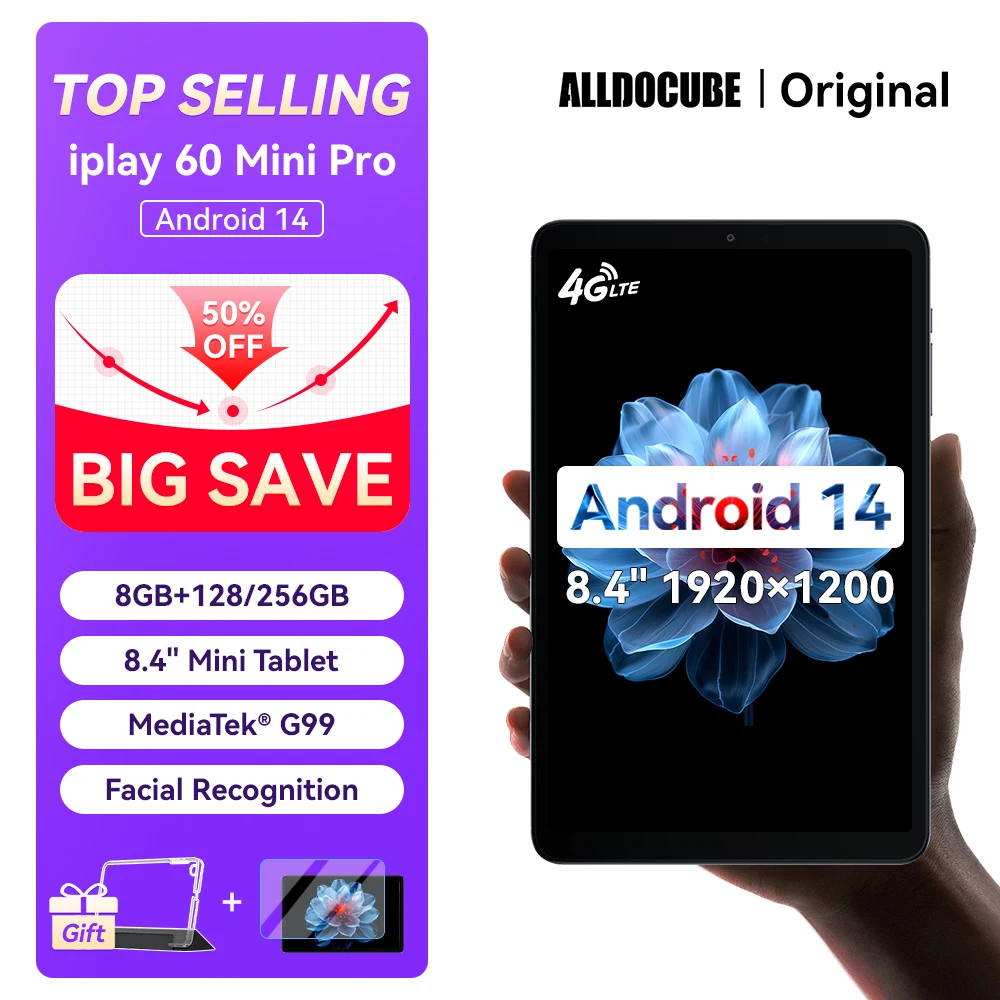 Alldocube iPlay 60 Mini Pro Tablet 8.4inch Android14 16GB(8GB+8GB) RAM 256GB ROM FHD 1920×1200 Dual SIM 4G LTE 6050mAh Battery