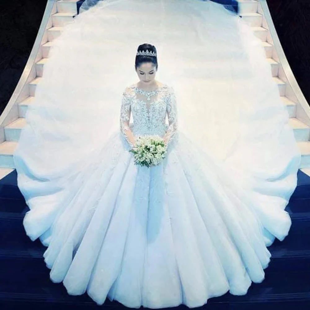 Advanced Custom Made Princess Designs Ball Gown Wedding Dresses Long Sleeve Beaded  Bridal Gowns Vestidos De Novia Mariage Dress