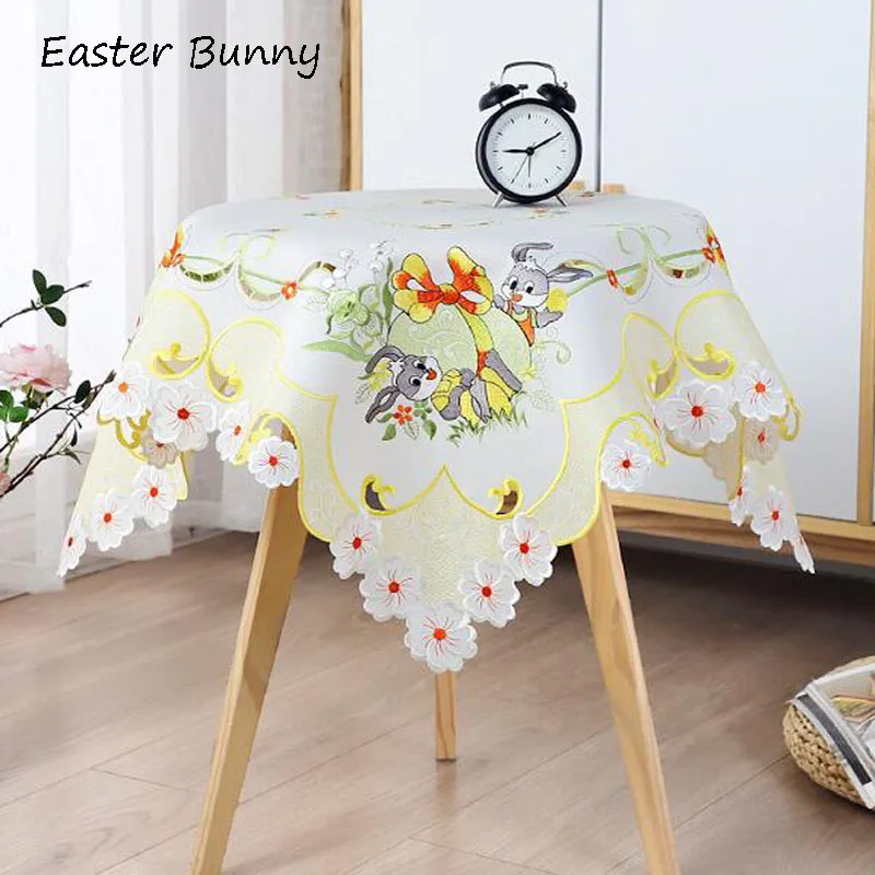 

Cute satin Easter bunny Embroidered table cover cloth towel kitchen dining tablecloth party home decor