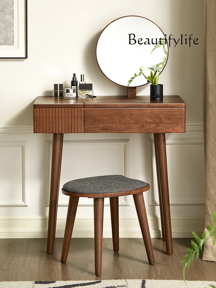 

Nordic Minimalism Solid Wood Dresser North American Light Luxury Black Walnut Bedroom Small Apartment Makeup Table