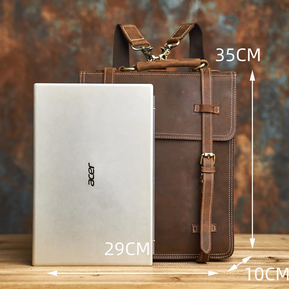 Genuine Leather Vintage NASVA Men's Backpack Crossbody Bag Handbag Satchel Messenger Bag  Leather Laptop Pouch 4