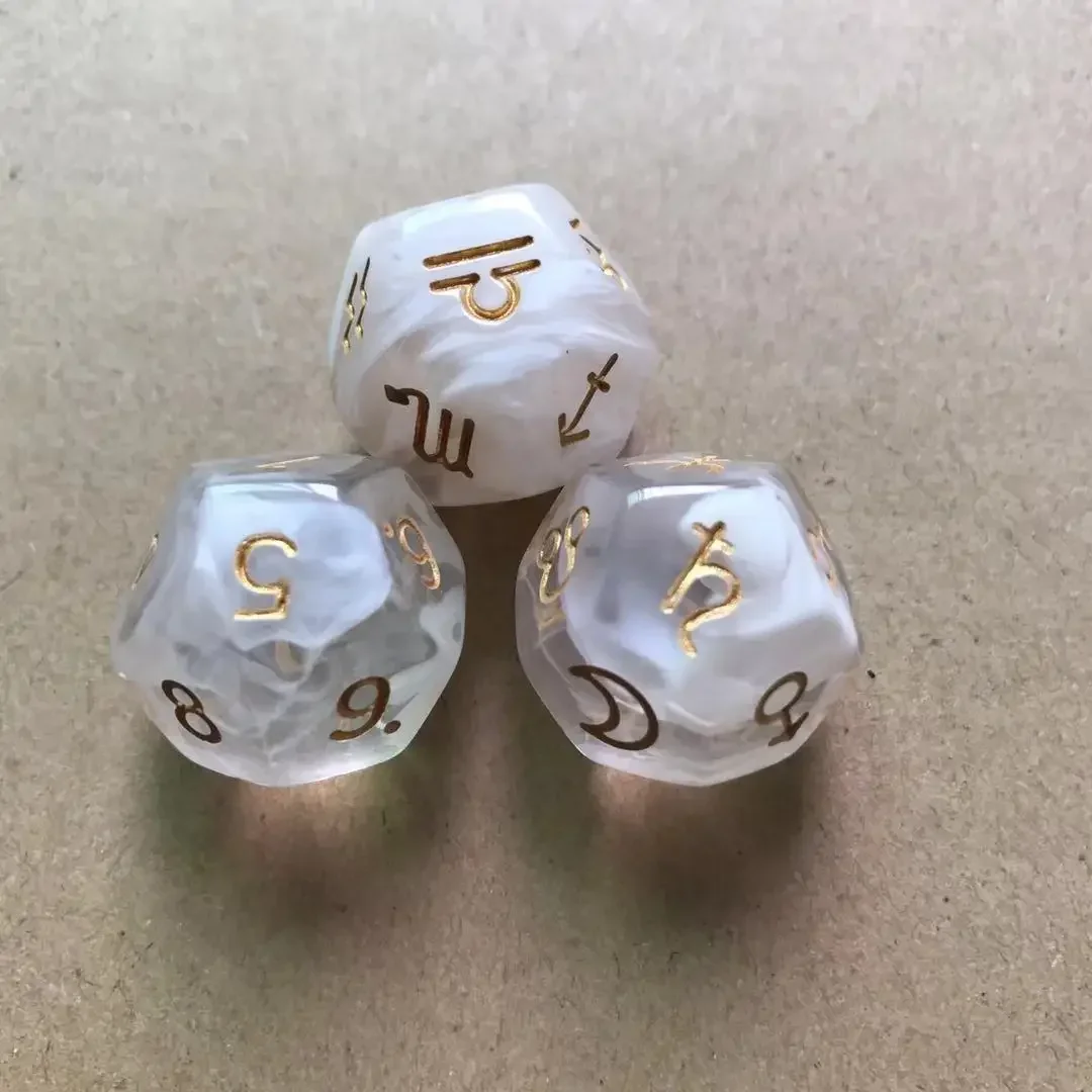 Acrylic Dice Game Dice Dice Set 3PCs Multicolor 12 Sided Constellation Dice Set Resin Astrology Zodiac Signs Dice for Astrologers Constellation Divination Toys