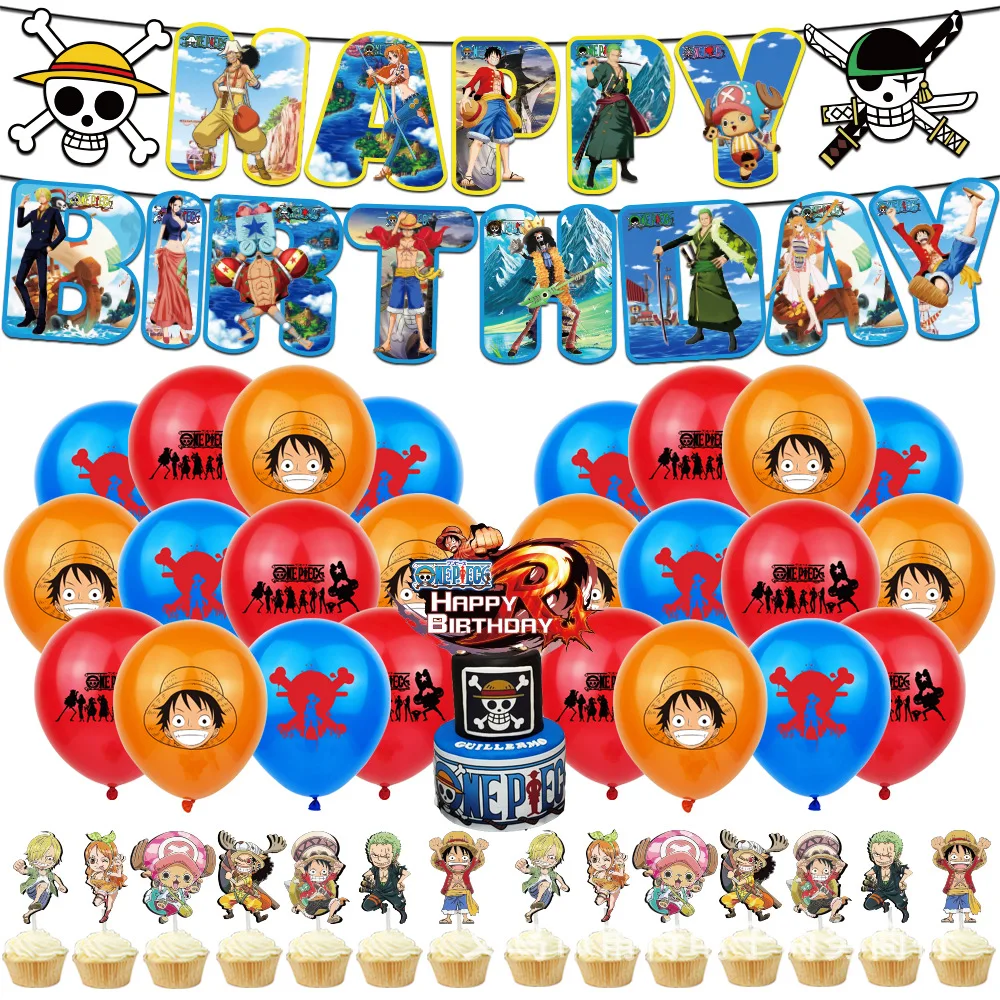 New Pirate One Piece Theme Party Decor Latex Foil Balloon Cake Topper Banner Boy Birthday Party Supplies Baby Shower Regalo Per Bambini