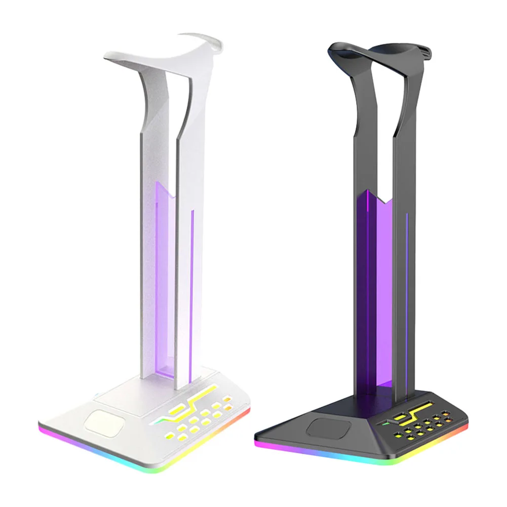 RGB 헤드폰 스탠드 오버이어 헤드셋 거치대 데스크탑 디스플레이 선반, 게이머 게임용 PC 액세서리 데스크, USB 포트 2 개