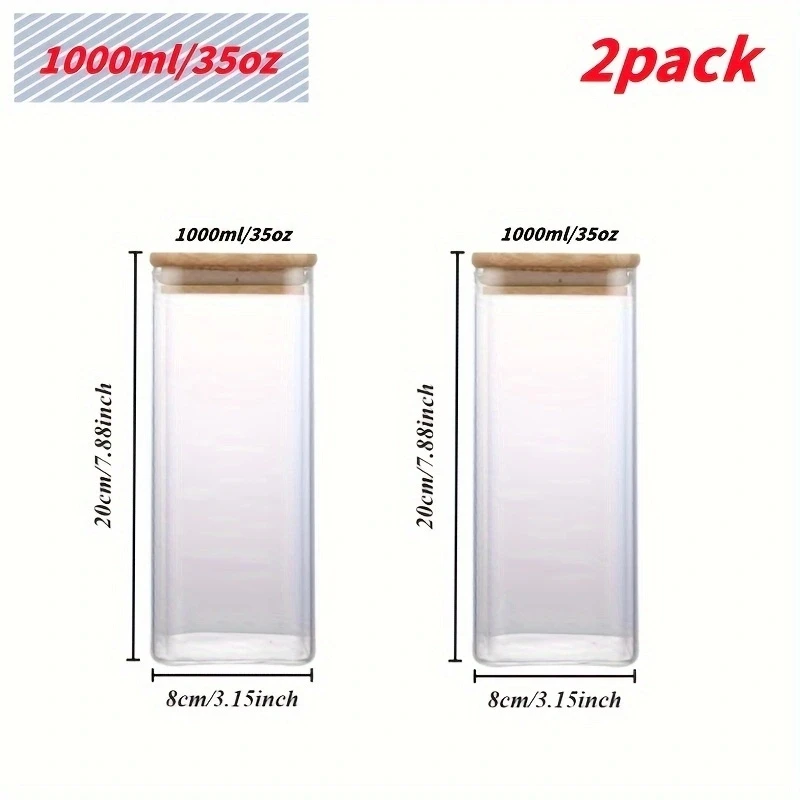 2/4 Pieces, 540Ml/1000Ml Glass Food Storage Jars with Bamboo Lids, Transparent