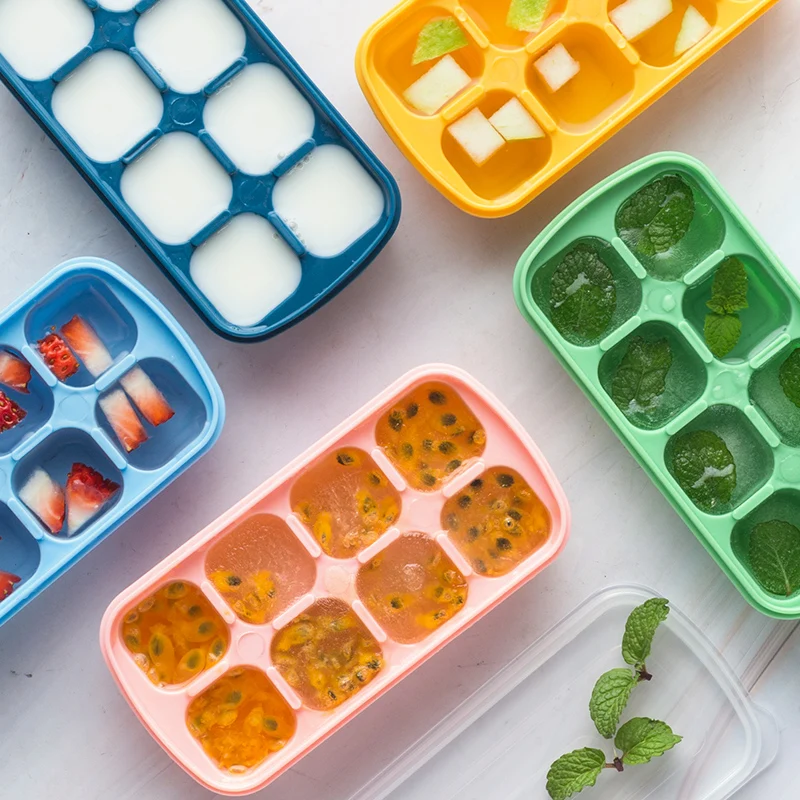 Ice Mold 1pc Ice Cube Silica Gel Food-Grade Household Silicone Ice Box With Cover Cube Mold