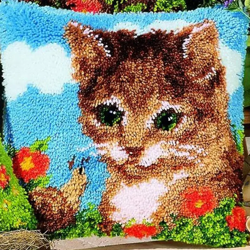 Carpet embroidery Cushion set with printed pattern Cat Latch hook  Pillowcase kit for adults Hobby stuff Home decoration - AliExpress