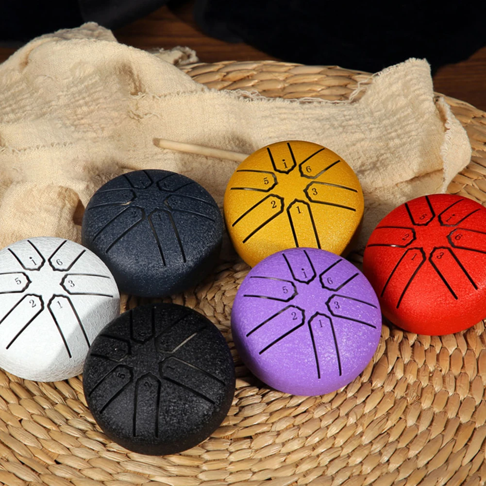 3 Inches 6 Notes Steel Tongue Drum Rain Drum for Outside Mini Handpan Drum Ethereal Drum Yoga Meditation Percussion Instrument