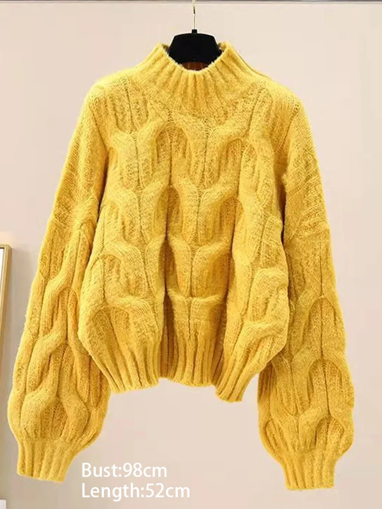 Autumn and Winter New Women's Clothing Semi-turtleneck Women's Lantern Sleeve Sweater Fashionable Loose Knitted Top