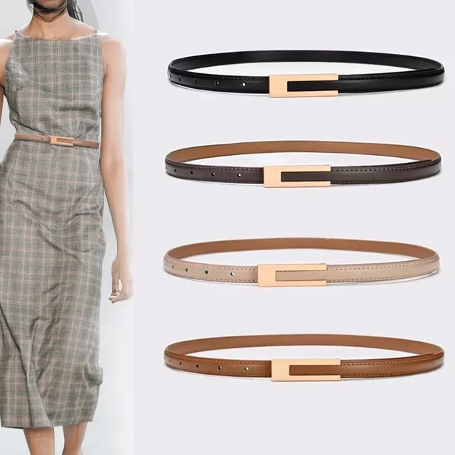 Ceinture de luxe en cuir PU pour femmes, boucle dorée, mode, métal fin, noir et blanc, pour robe en jean, nouvelle collection 2024 1