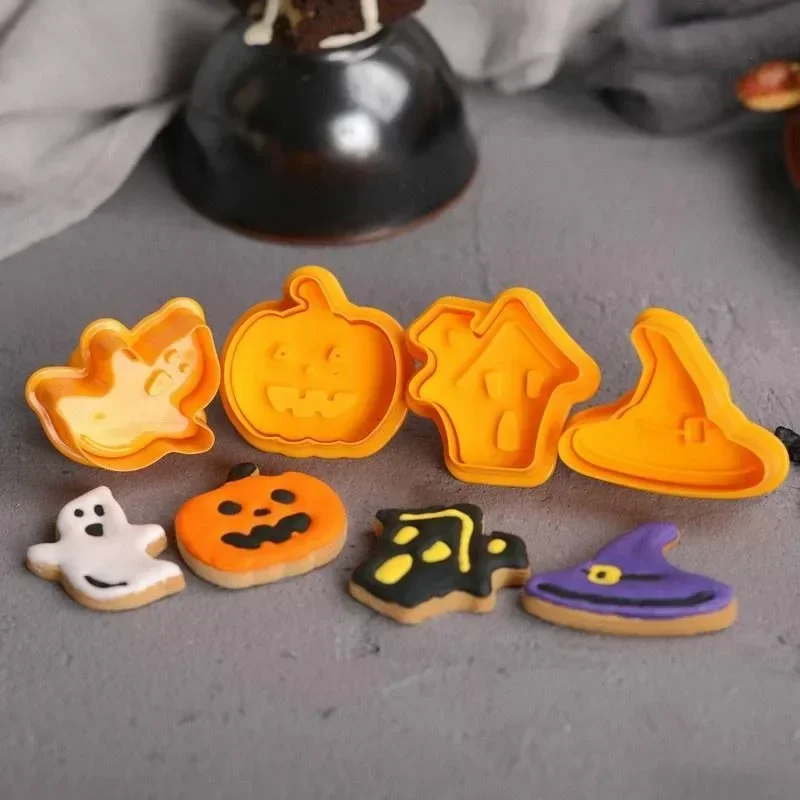 4Pcs/set Biscuit Mold Cartoon Push-type Cookie Cutter Halloween Diy Cake Decoration Cookie Molds Kitchen Gadget