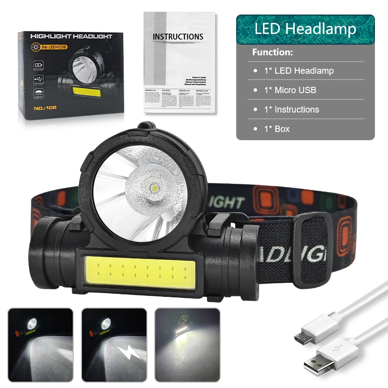 充電式キャンプヘッドランプ超強力ヘッドライト LED 懐中電灯ポータブル防水ライトアウトドアキャンプハイキングスポーツ