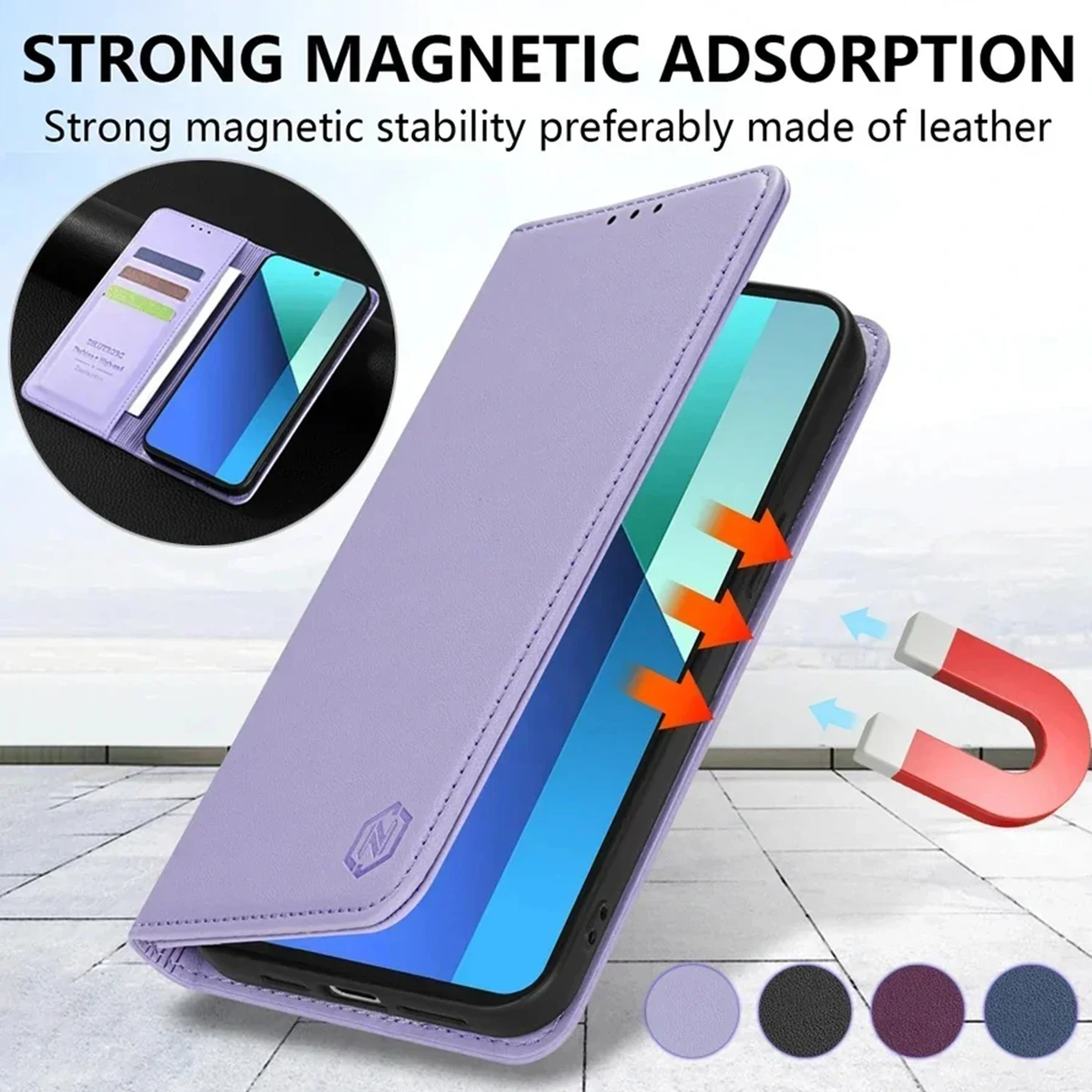 Wallet Skin Magnetic Card Slot Leather Phone Flip Case