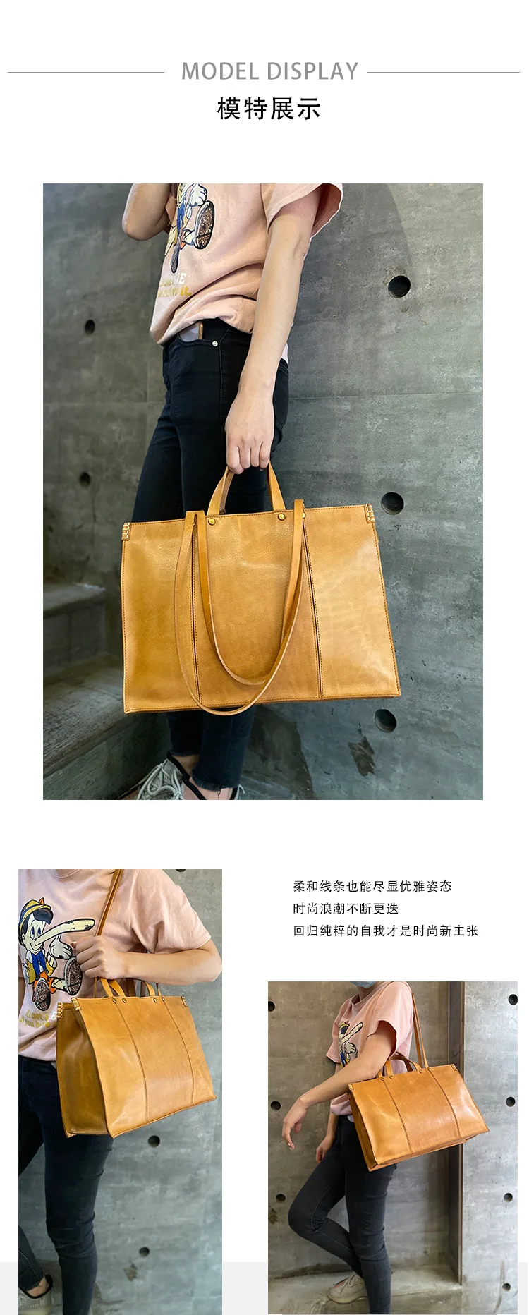 Einfache Vintage-Einkaufstasche aus hochwertigem Rindsleder der ersten Schicht mit großem Fassungsvermögen für Damen, große Handtasche aus echtem Leder für die tägliche Arbeit – Detail 1