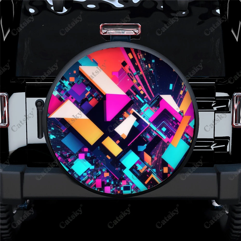 

Abstract Triangles And Squares Polyester Universal Spare Wheel Tire Cover Custom Tire-Covers for Trailer RV SUV Truck Camper