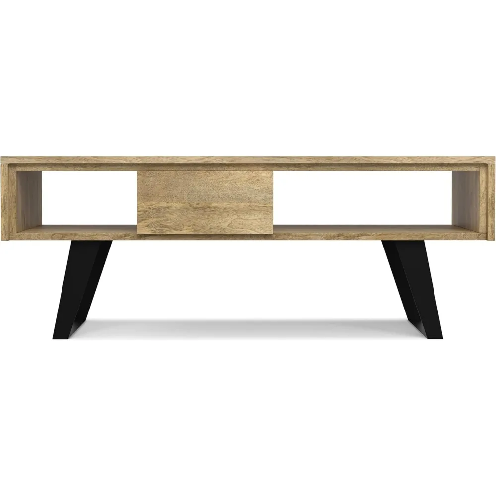 Solid Mango Wood and Metal 48 inch Wide Rectangle Modern Industrial Coffee Table in Natural for The Living Room Café Tables 3