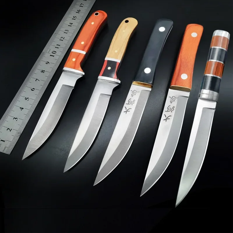 

Outdoor Barbecue Meat-Eating Folding Knife High Hardness Portable Self-Defense Survival Military Tactical Knife Wooden Handle