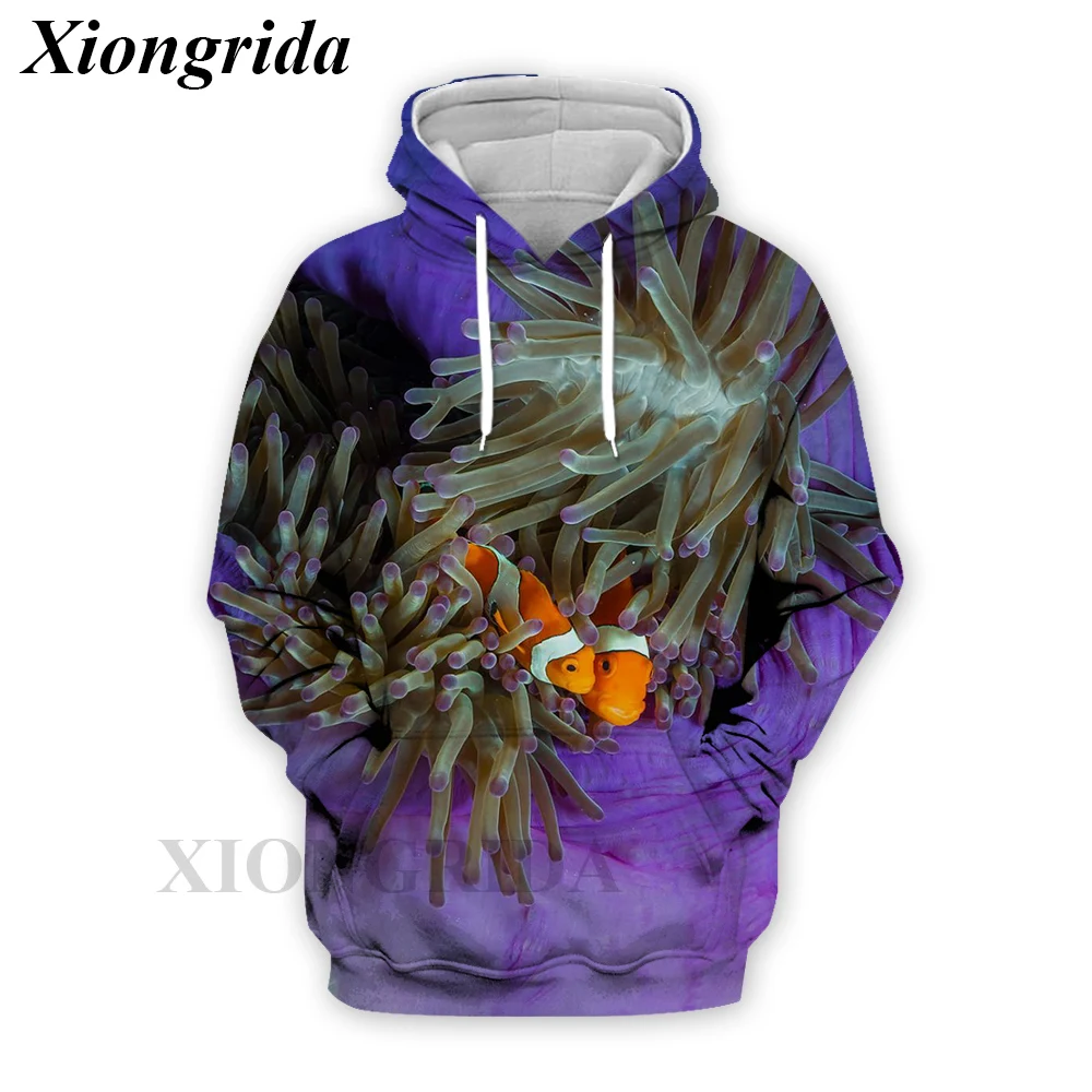 Fashion Fish Print Hoodies Men Casual Long Sleeve Tropical Fish All Over Print Sweatshirts Harajuku Unisex Sports Hood Top