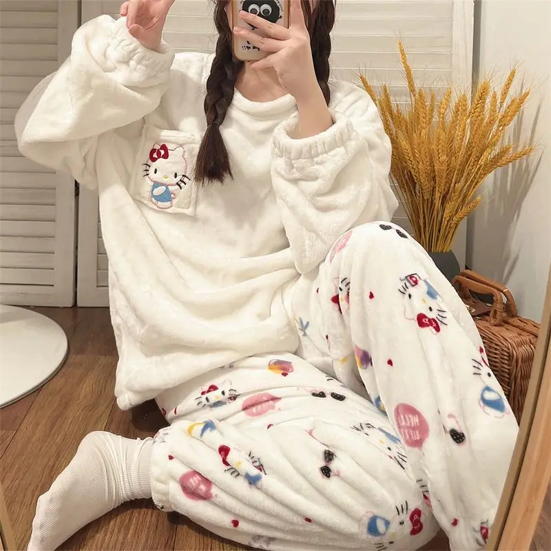 

Kawaii Sanrio Hello Kitty Pajamas Pochacco My Melody Cartoon Cute Anime Residential Clothing Set Comfort Girls Christmas Gifts