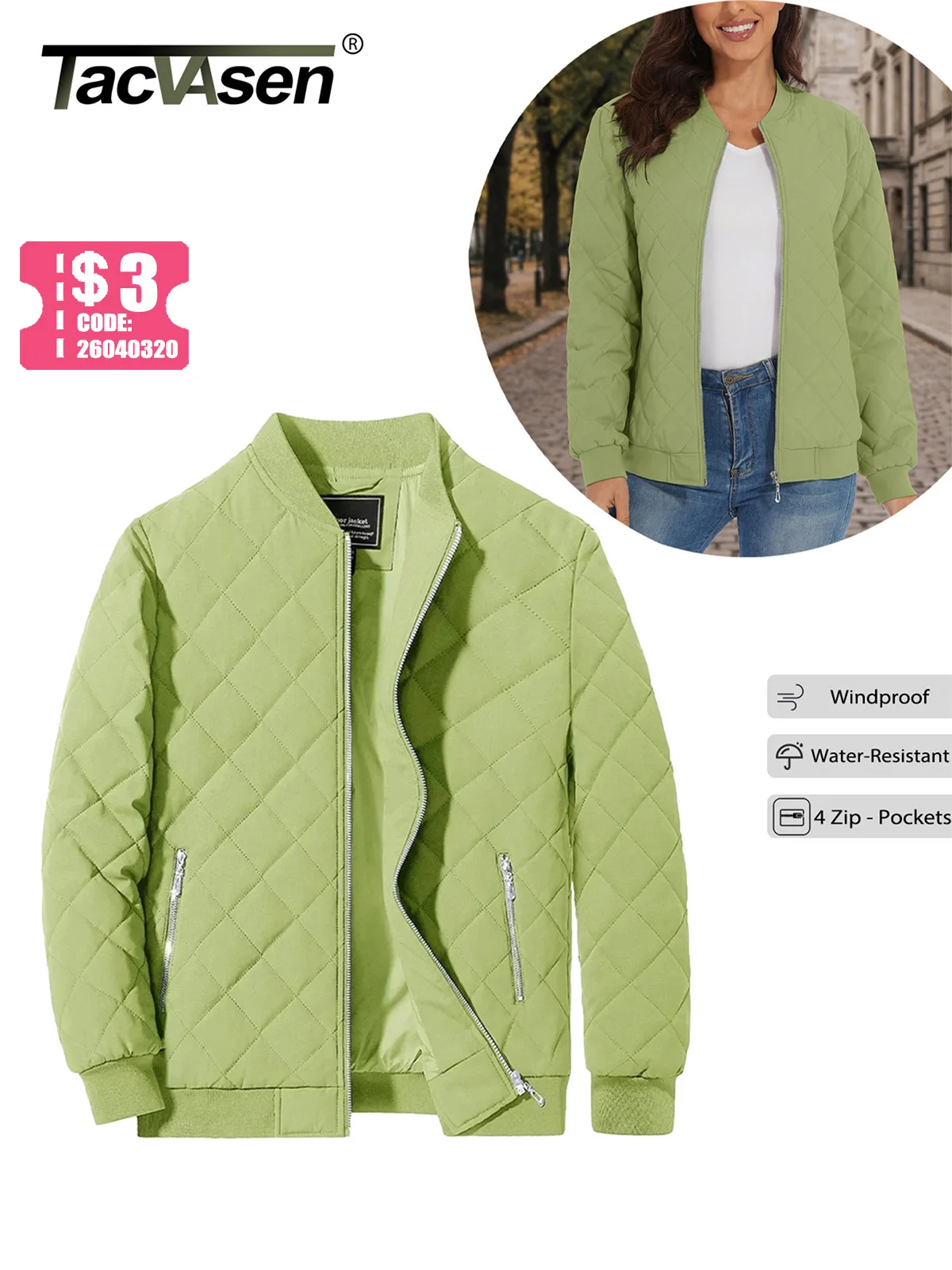 Veste Bomber Matelassée Tacvasen Vert Clair | Coupe-Vent