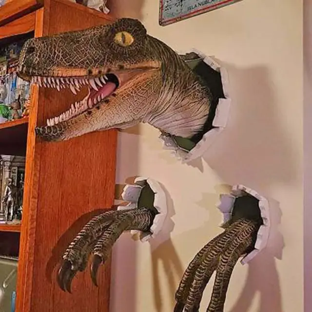 Sculpture murale de dinosaure 3D, tête de dinosaure en résine avec griffes, décoration d'intérieur 2