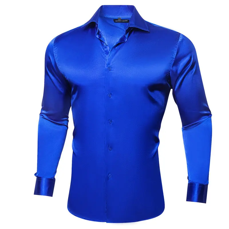 

Royal Blue Long Sleeve Shirt For Men Luxury Brand Turn-Down Collar Leisure Male Shirts Party Wedding Business Barry.Wang CY-539