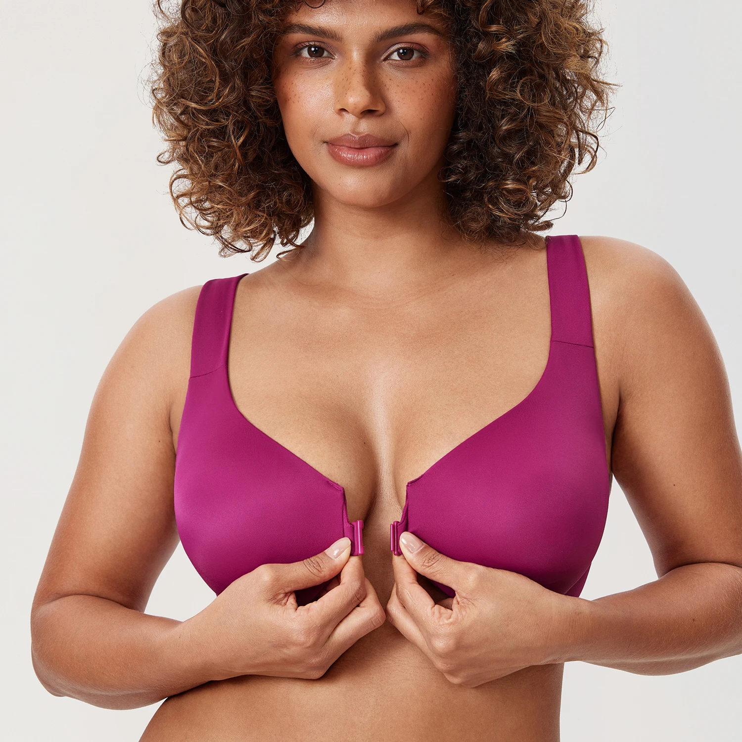 DELIMIRA Women's Plus Size Front Closure Bra Underwire Comfort Racerback Full Coverage Non-padded DD E