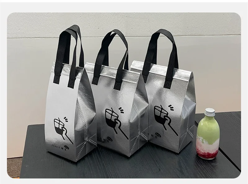 10pcs Silver Non-Woven Insulated Tote Bags, Reusable Fabric Pouches for Bread, Drinks, ... - SKU ITB01454 - UGI Packaging
