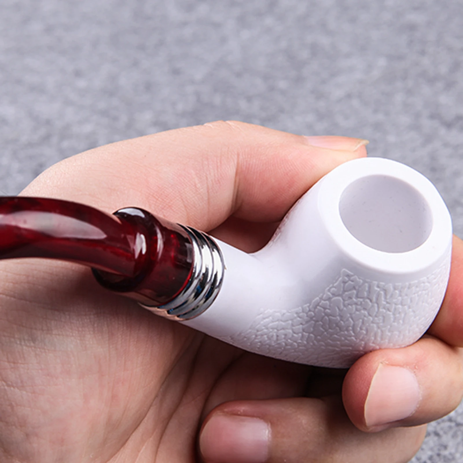 Imitation Sea Bubble Resin Tobacco Pipe Curved Red Tail White Filter Tobacco Pipe Smoking Accessorie 1pc