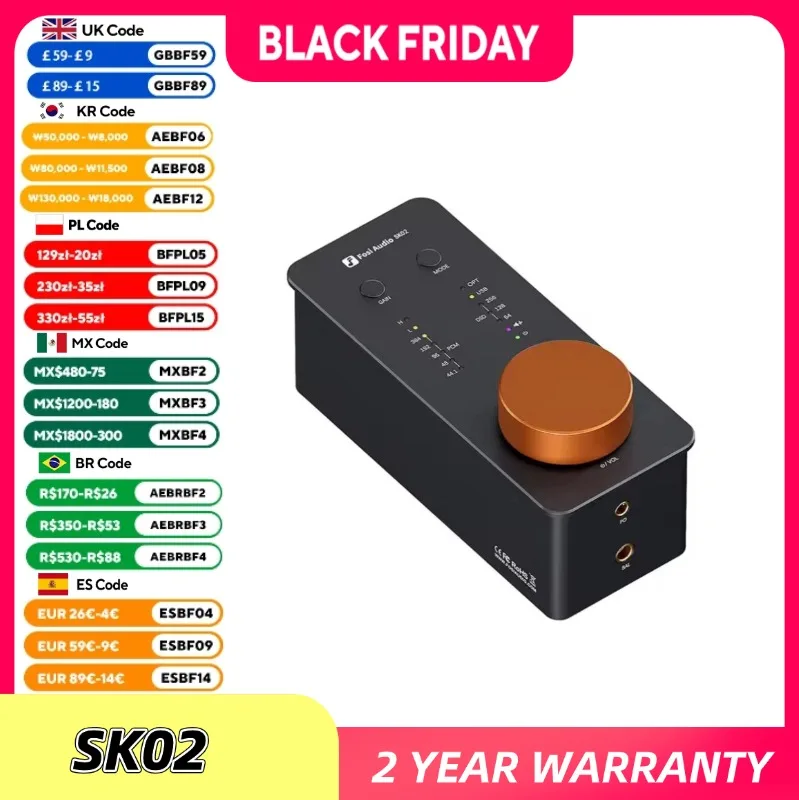 Fosi Audio SK02 USB DAC ヘッドフォンアンプアンプオーディオデコーダ