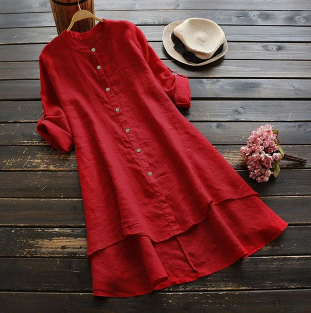 - 2023 Spring Summer New Women Solid Button Cotton Linen Cardigan Long Sleeve Long Shirt Women Muslim Dress Arab Casual Dress