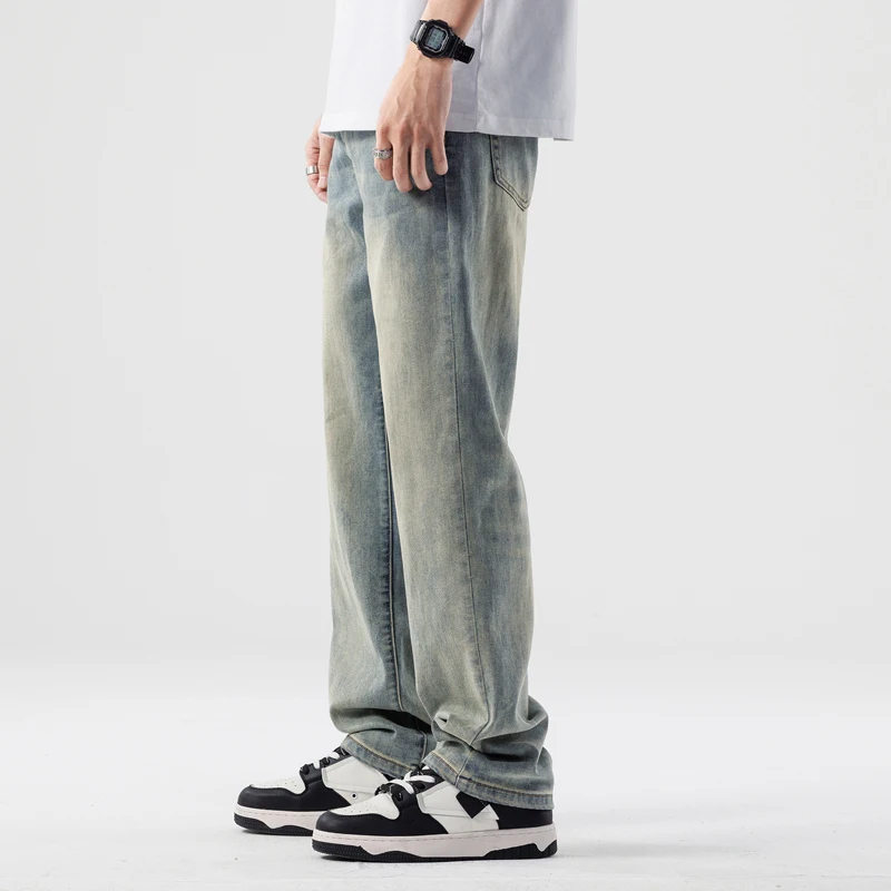 

New Trendy Blue Loose Plus Size Jeans Men's Straight Nostalgic Casual Trousers for Spring and Summer